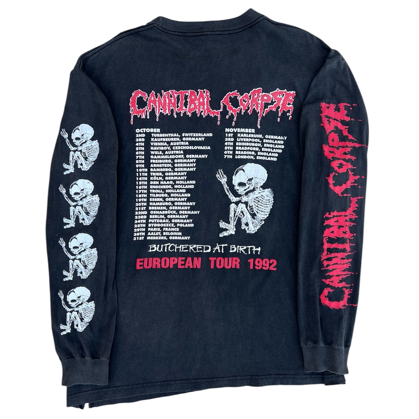 1990s Cannibal Corpse "Butchered At Birth” Europe Tour Band Long Sleeve