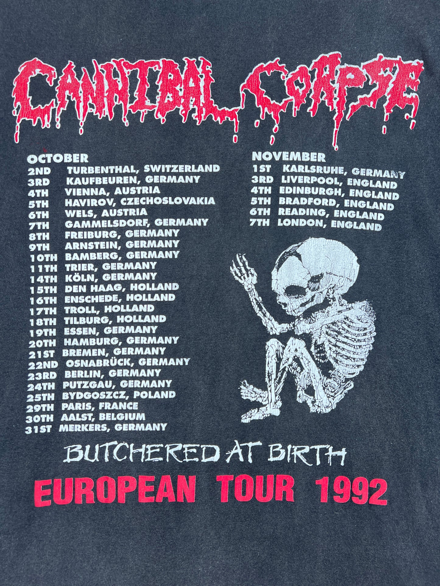 1990s Cannibal Corpse "Butchered At Birth” Europe Tour Band Long Sleeve