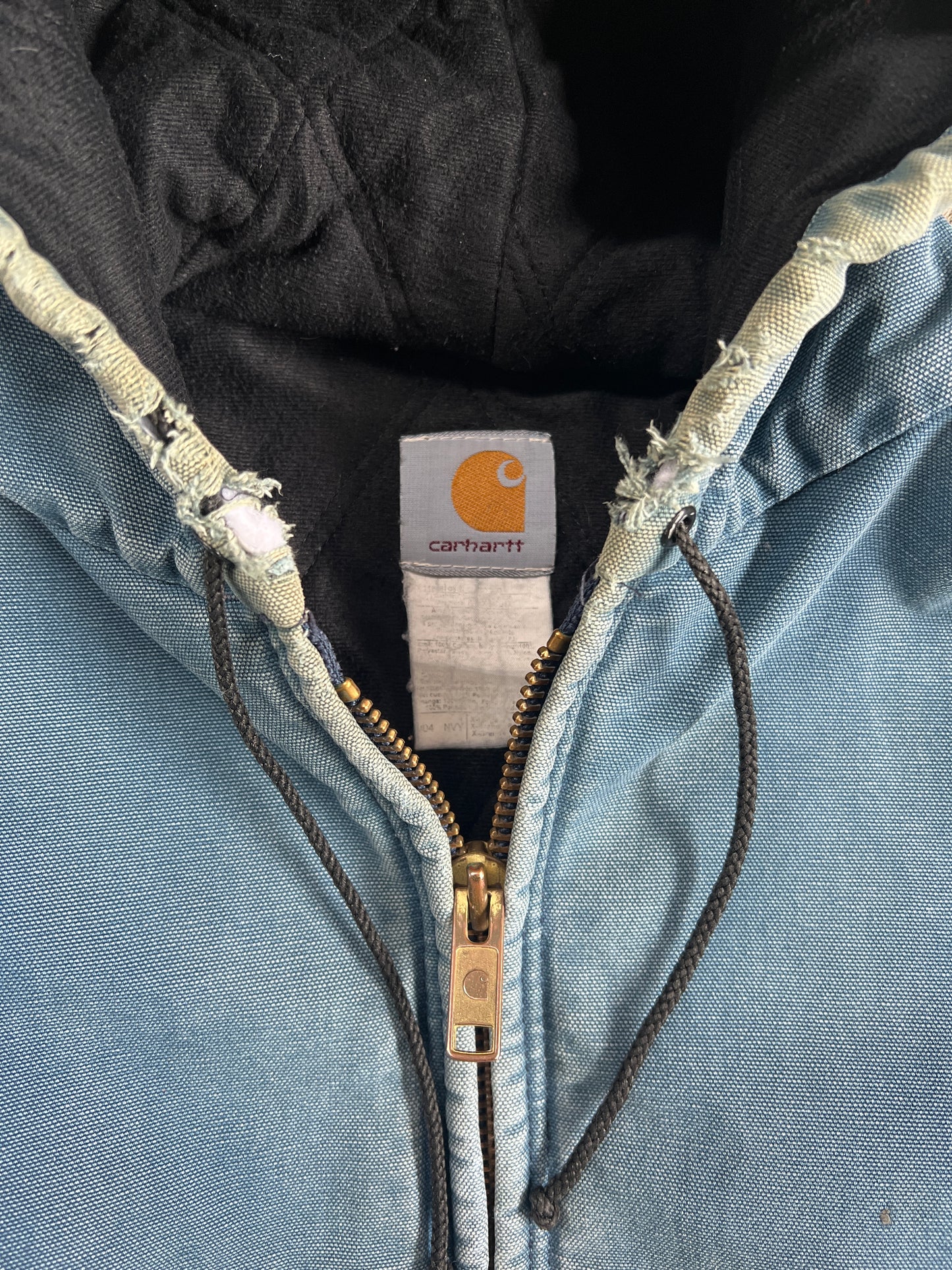 2000s Distressed Carhartt Denim Blue Hooded Zip Up