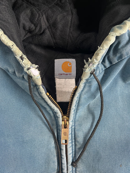 2000s Distressed Carhartt Denim Blue Hooded Zip Up