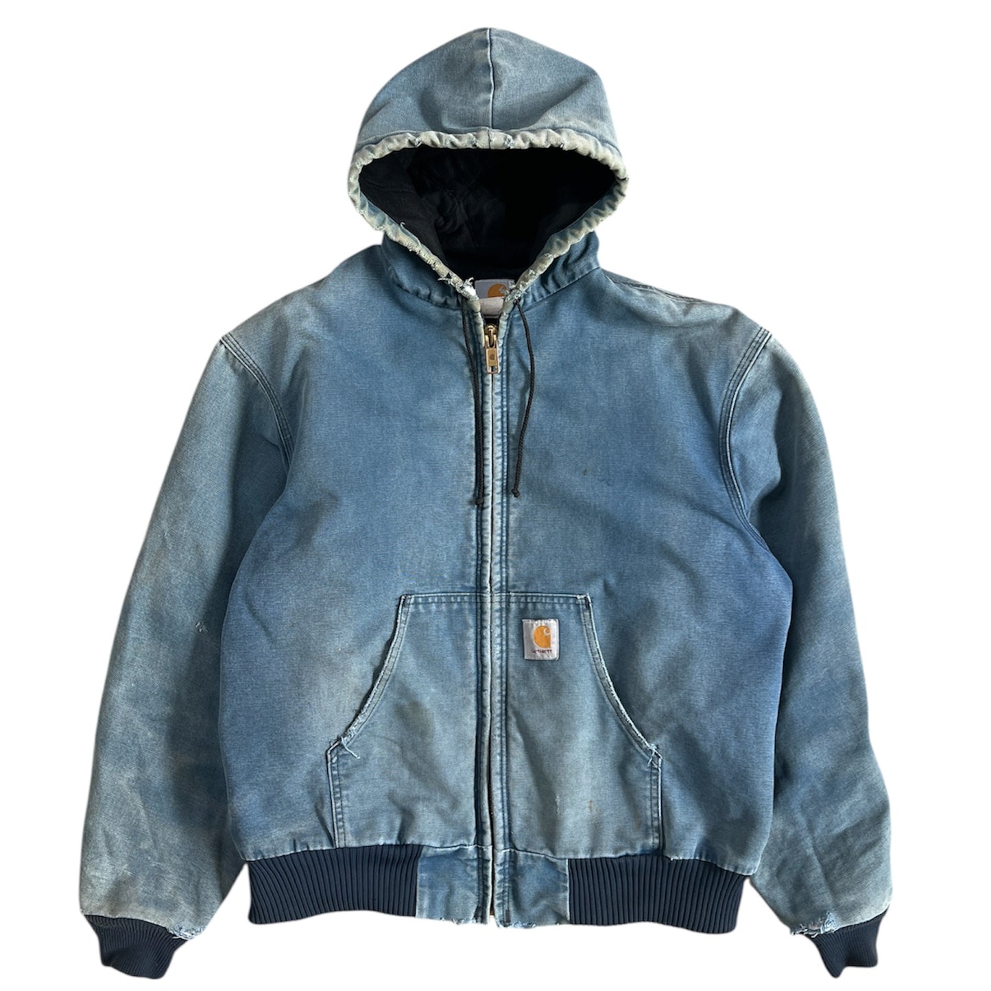 2000s Distressed Carhartt Denim Blue Hooded Zip Up