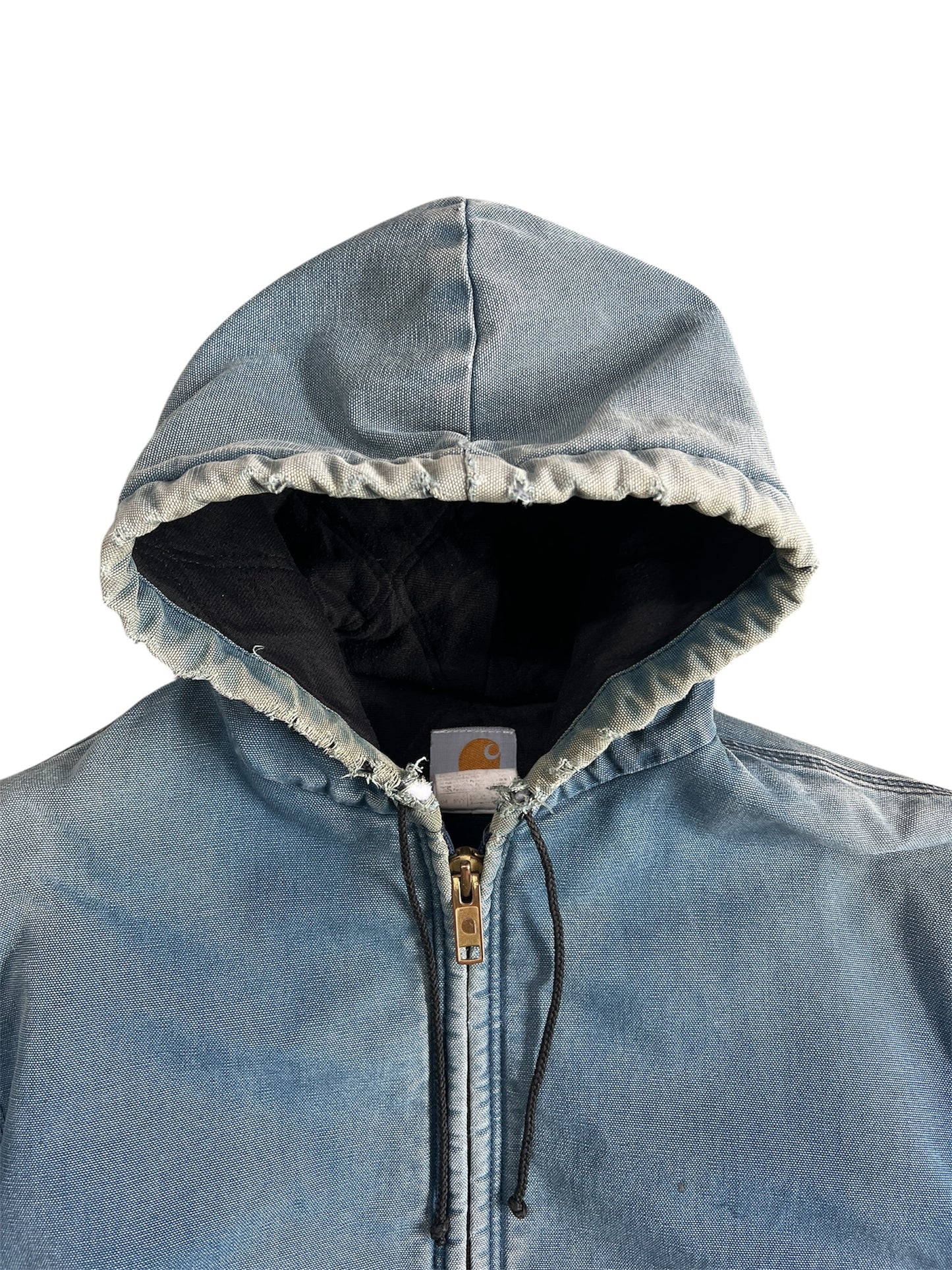 2000s Distressed Carhartt Denim Blue Hooded Zip Up