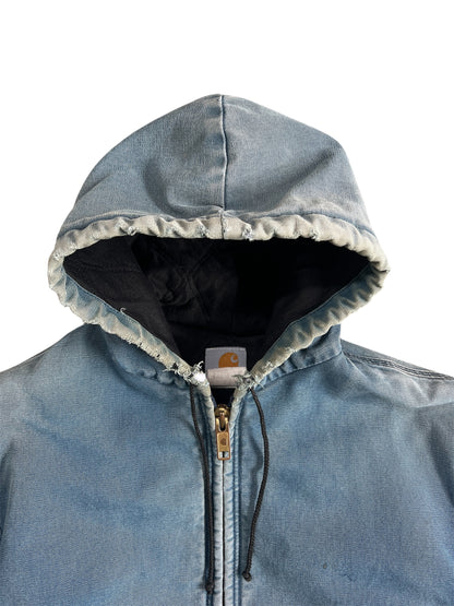 2000s Distressed Carhartt Denim Blue Hooded Zip Up