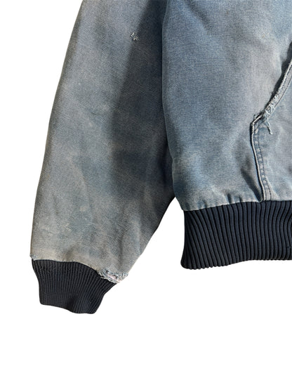 2000s Distressed Carhartt Denim Blue Hooded Zip Up