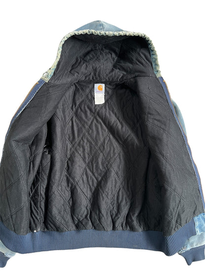 2000s Distressed Carhartt Denim Blue Hooded Zip Up