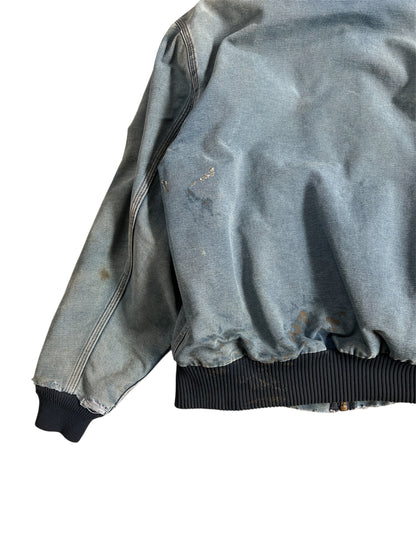 2000s Distressed Carhartt Denim Blue Hooded Zip Up