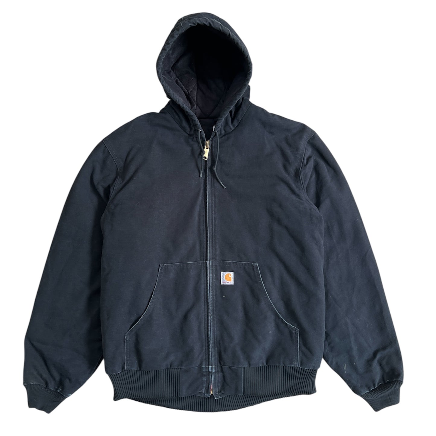 2010s Faded Carhartt Black Hooded Zip Up