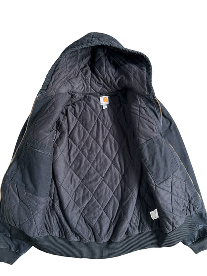 2010s Faded Carhartt Black Hooded Zip Up